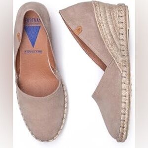 Verbenas EU 38 Made in Spain Taupe Suede Espadrille Wedge Coastal Neutral Eco